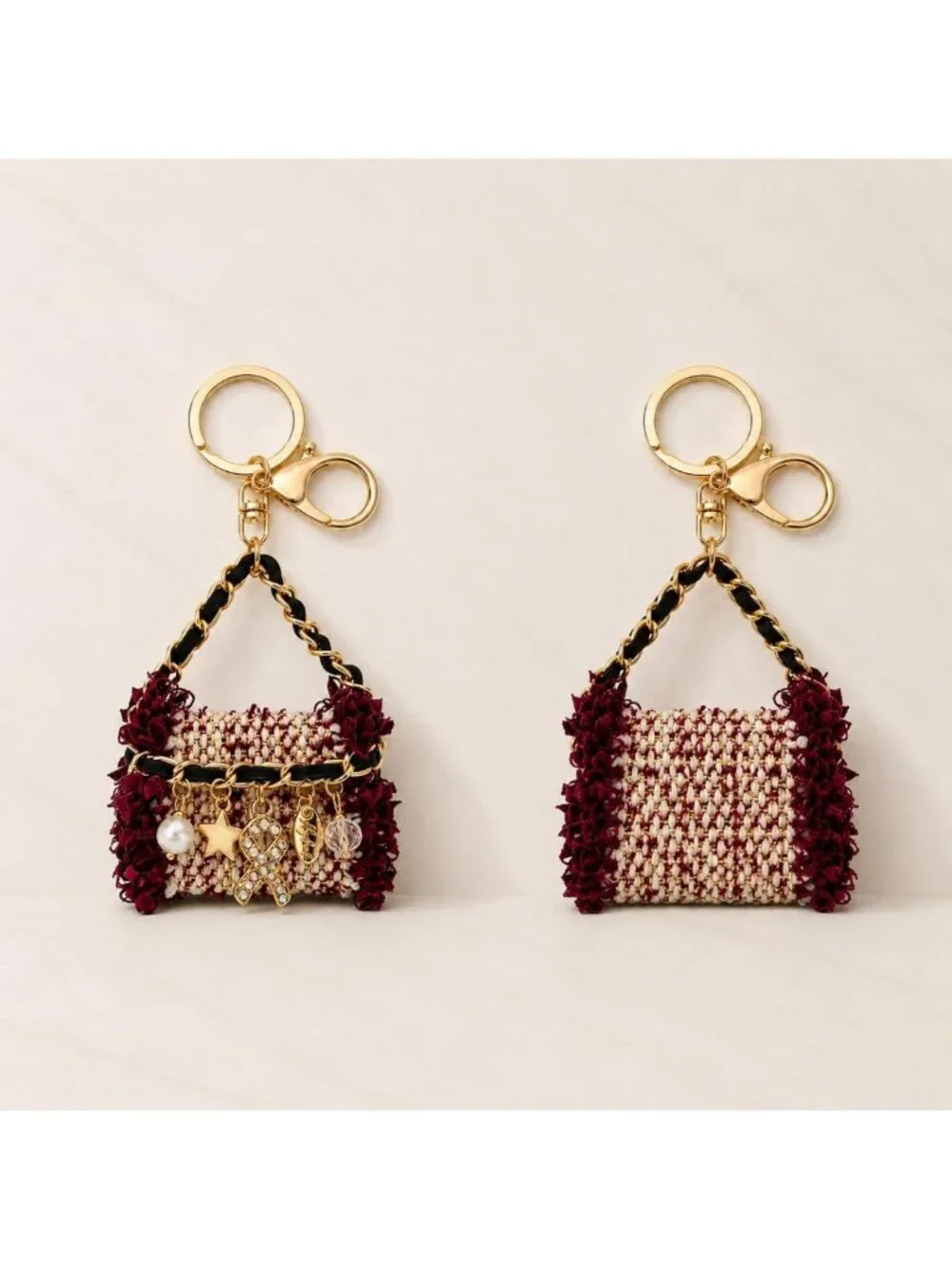 Chic Tweed Check Mini Bag Keychain | Stylish Accessory for Everyday Use